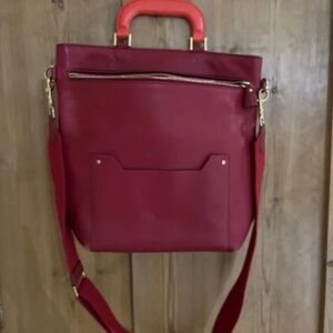 Anya Hindmarch Red Laptop Bag with Gold Accents